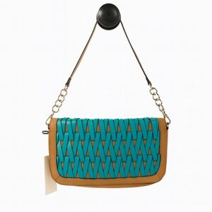 NWT Nine West Leather Purse Leather Clutch Teal Leather Lattice  Detailing